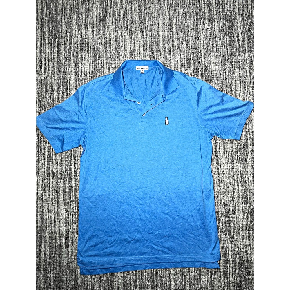 Peter Millar men's blue cotton knit logo collared polo shirt short sleeve M